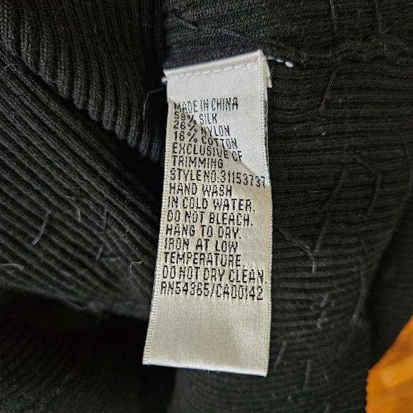 Vintage 90s Y2K Nygard Collection Black Ribbed Embellished Silk Sweater Top L - Picture 10 of 10